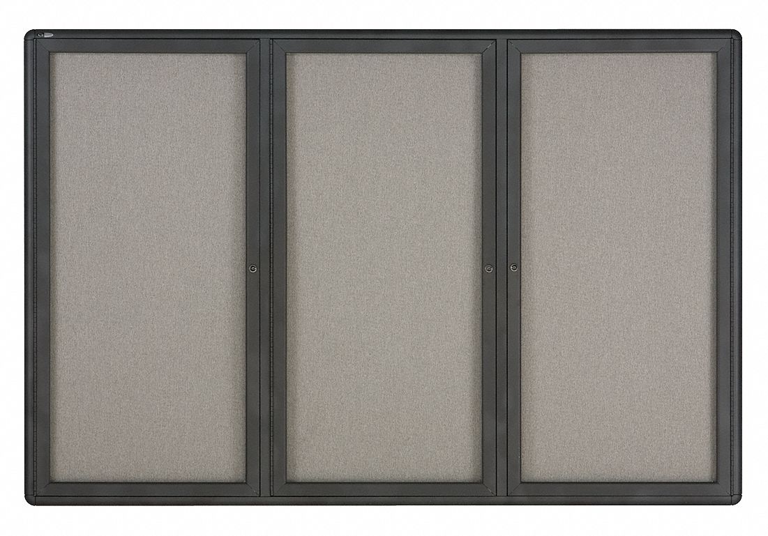 QUARTET Letter Board Indoor Enclosed Bulletin Board, Fabric, 48 inH x 72 inW, Gray 2CY782367L