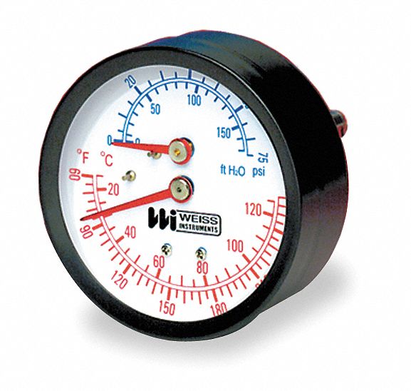 WEISS 21/2" Round Boiler Gauge with 1/4" MNPT Center Back Connection