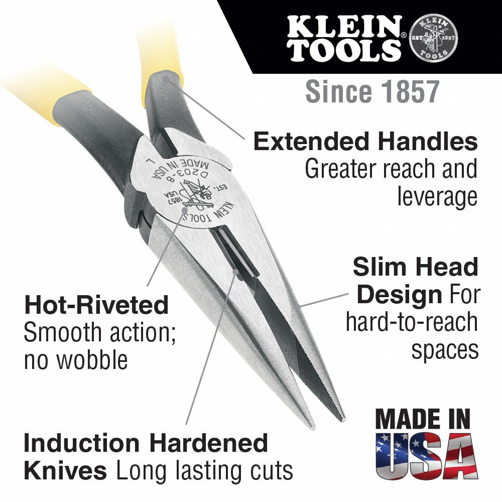 KLEIN TOOLS Needle Nose Pliers, Jaw Length 1 7/8 in, Jaw Width 11/16