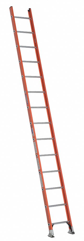 WERNER, 14 ft Ladder Ht, 19 in Overall Wd, Straight Ladder - 2EJG5