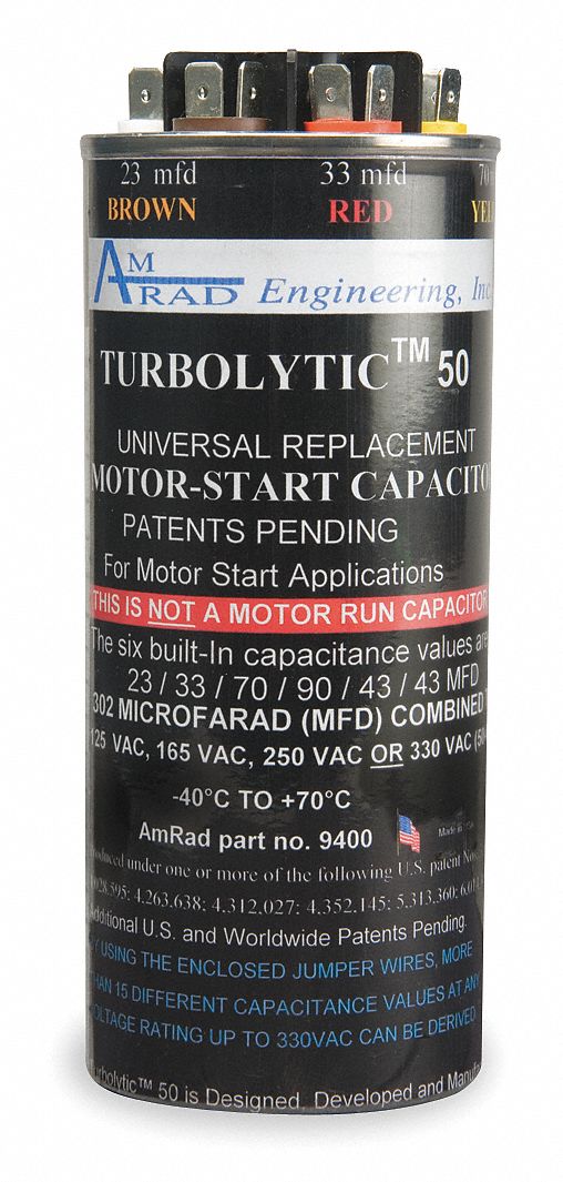 GLOBAL Round Motor Start Capacitor,23302 Microfarad Rating,125VAC