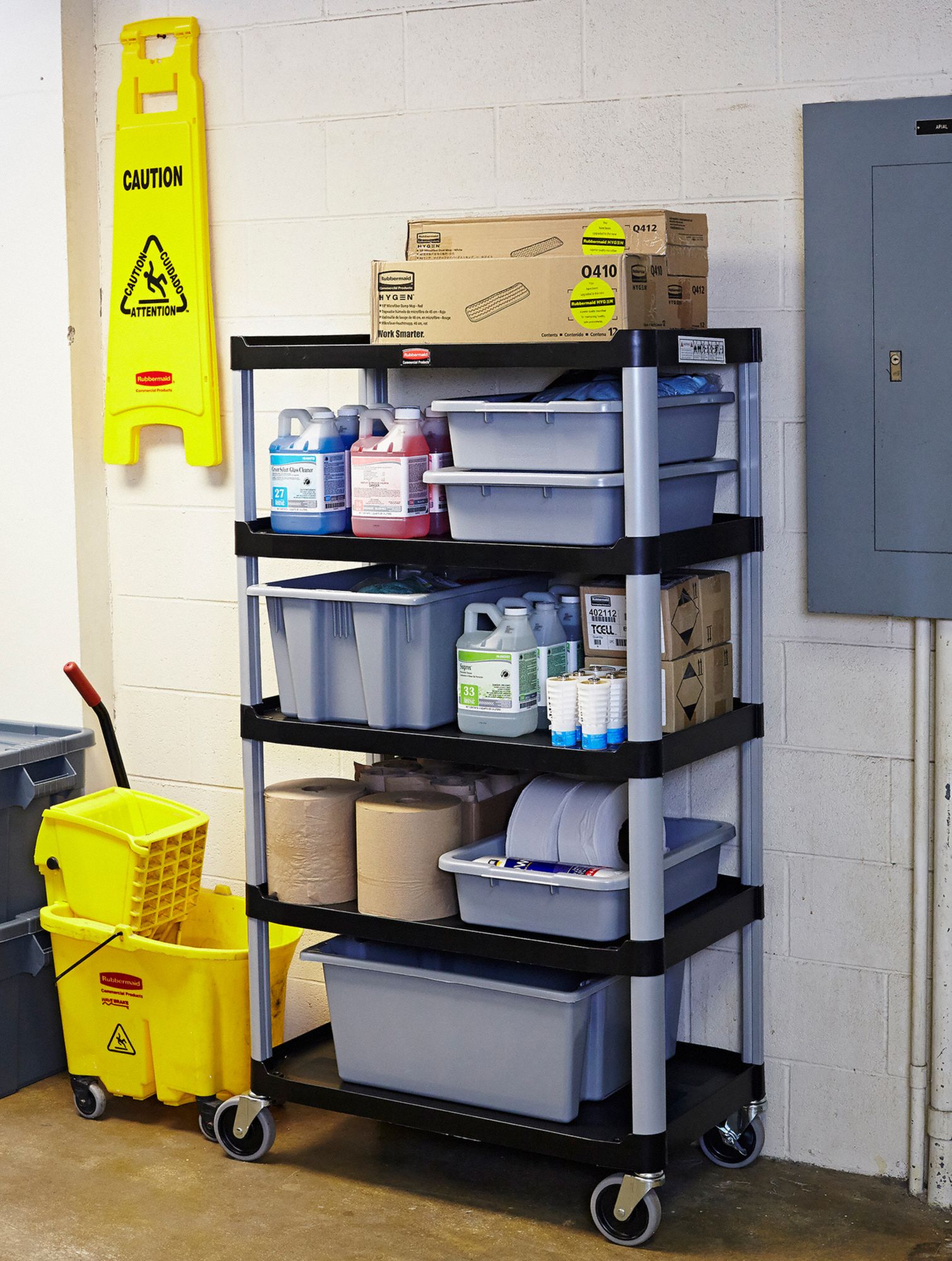 RUBBERMAID COMMERCIAL PRODUCTS Open, Mobile, Plastic Shelving, Overall