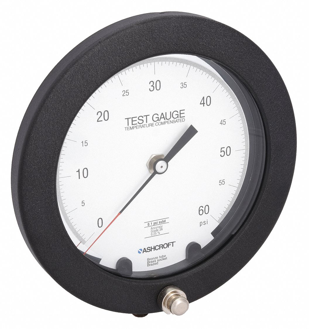 ASHCROFT, Test Pressure Gauge, 0 to 60 psi, Test Pressure Gauge 2F167601082AS 02L 60 PSI