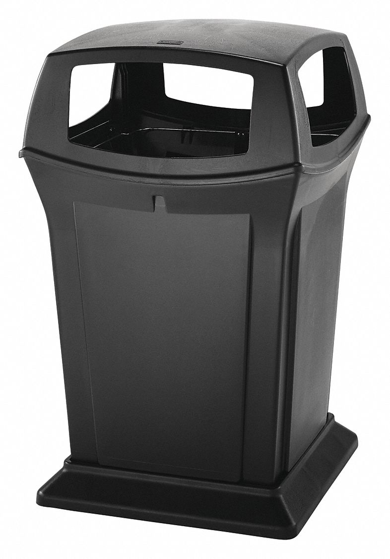 RUBBERMAID COMMERCIAL PRODUCTS 45 gal Square Trash Can, Plastic, Black
