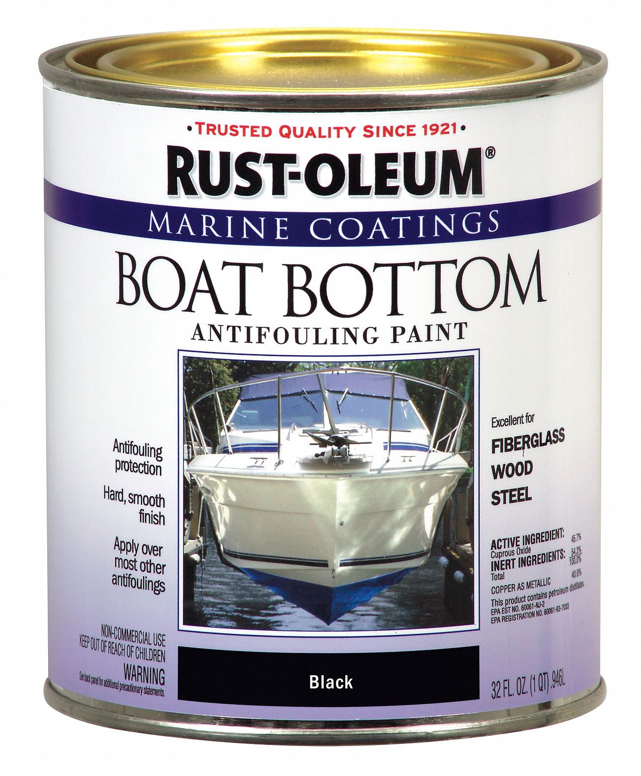 Rust-Oleum Boat Bottom Antifouling Paint: Epoxy, Flat, Black, 1 Qt Container - 2Gxd5|207012 - Grainger