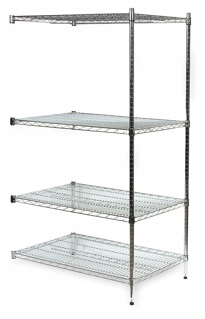 GRAINGER APPROVED AddOn Wire Shelving Unit, 36"W x 36"D x 74"H, 4
