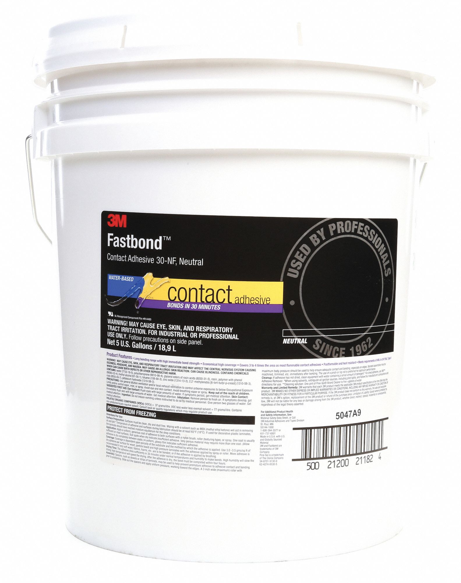 3M Contact Cement 30NF, Gen Purpose, 5 gal, Pail, Clear, Water