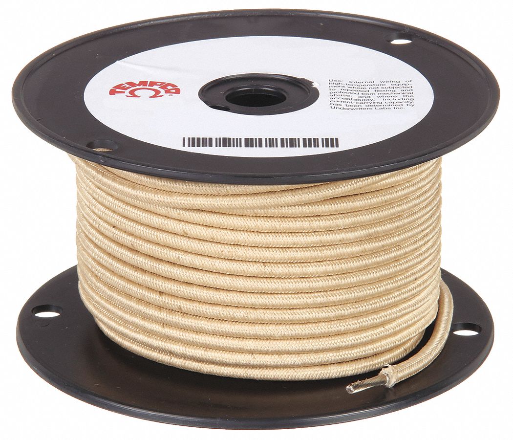 TEMPCO, 10 AWG Wire Size, Natural, High Temp Lead Wire 3GRK6LDWR