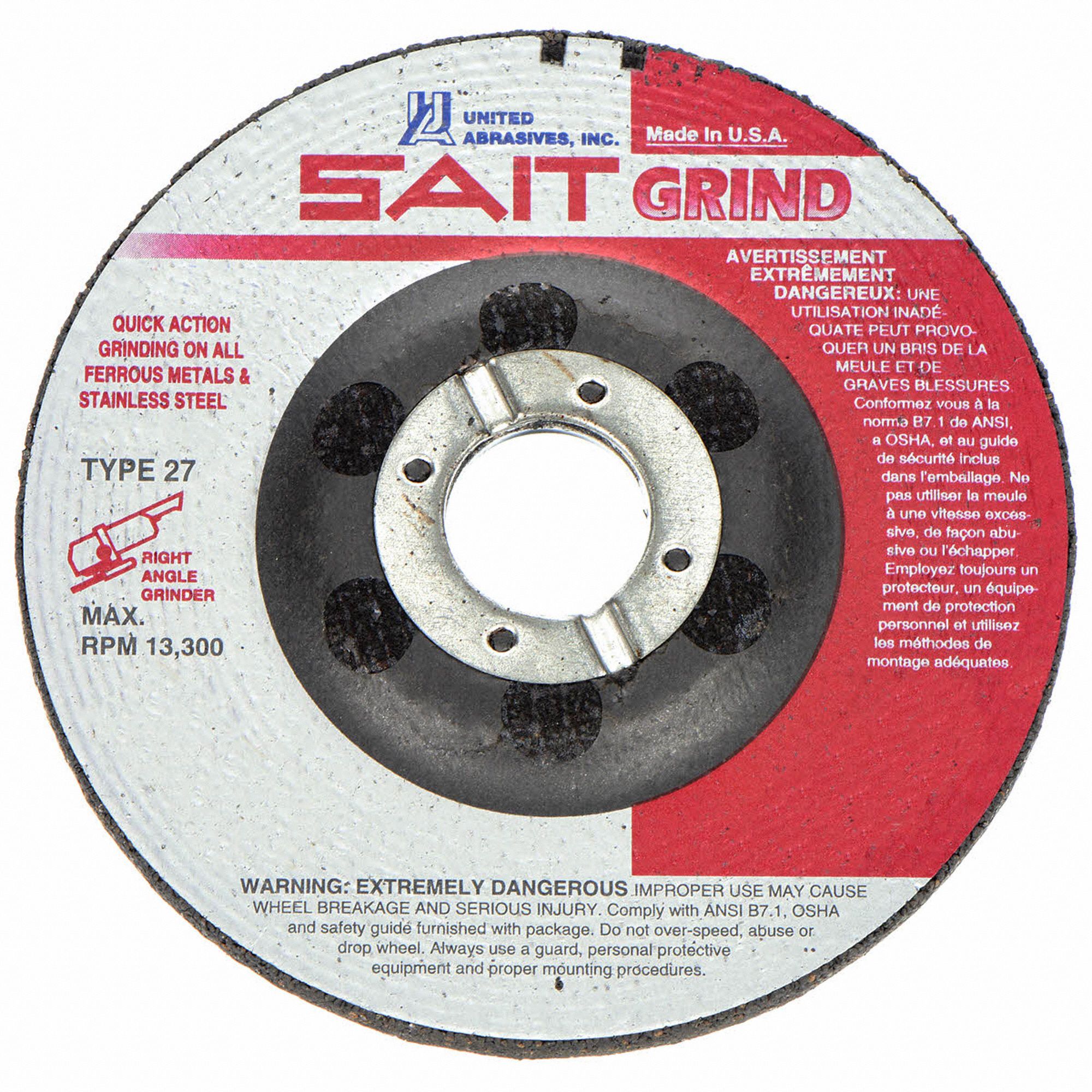 UNITED ABRASIVESSAIT Type 27 Aluminum Oxide Depressed Center Wheels, 7
