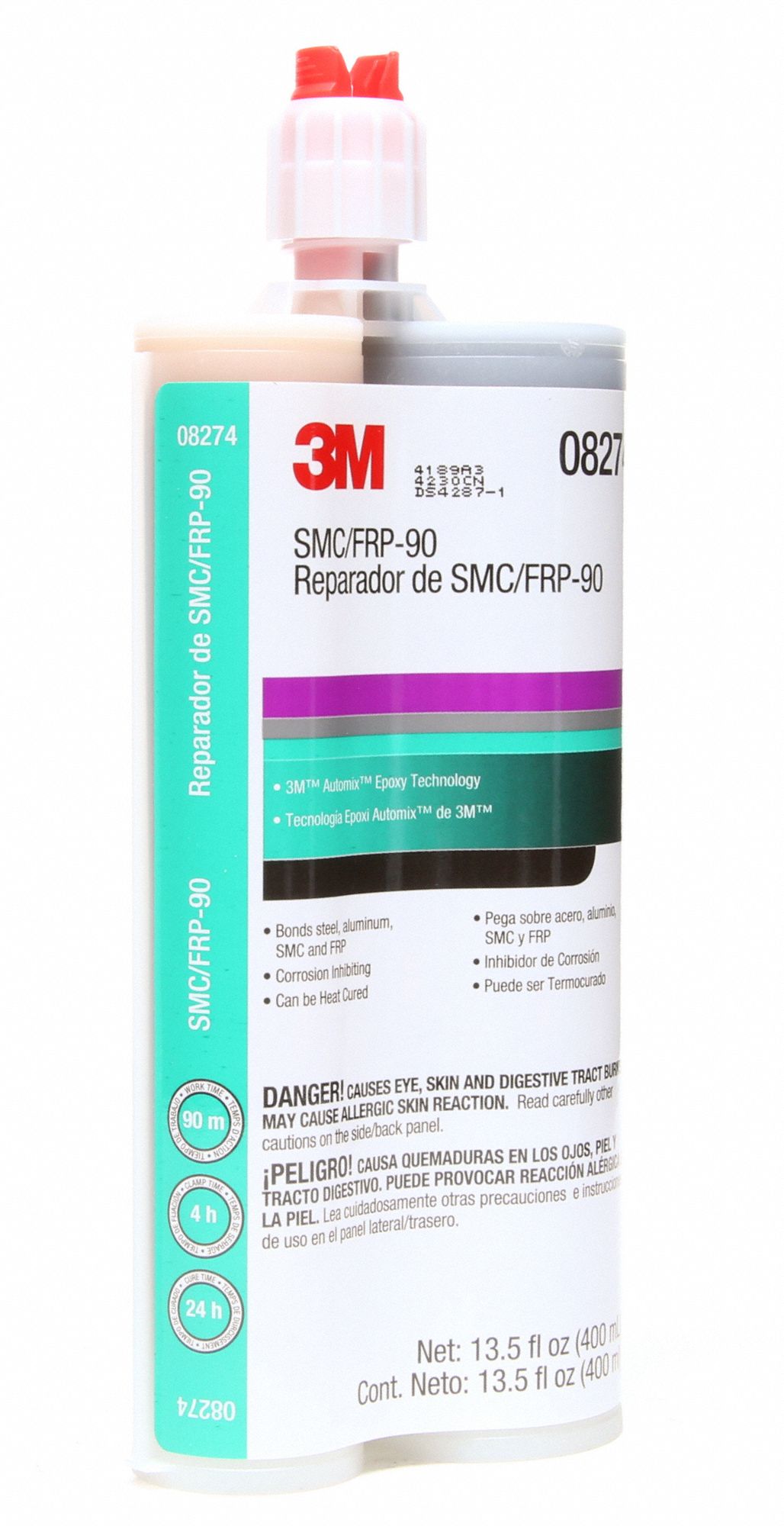 3M Fiberglass Repair Adhesive Two Part Epoxy, 400 mL Size, Black 2KVD708274 Grainger