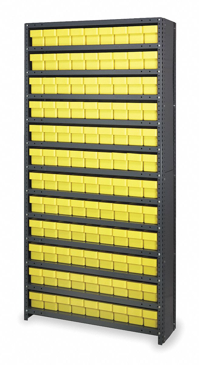 QUANTUM STORAGE SYSTEMS Steel Enclosed Bin Shelving with 108 Bins, 36