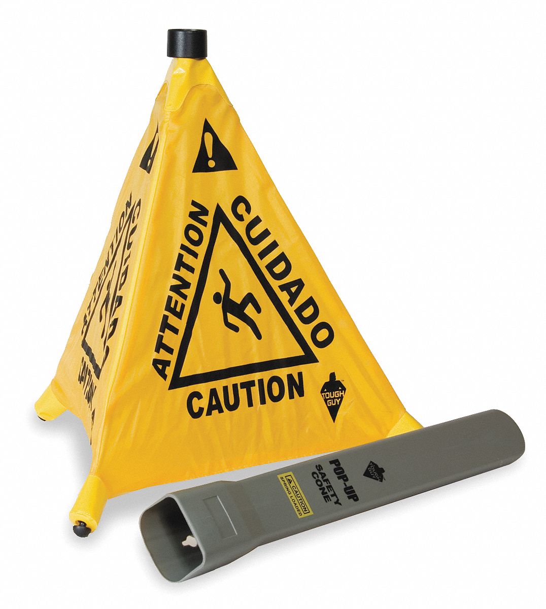 Folding Safety Cone, Caution Multilingual, 19 in Width Grainger