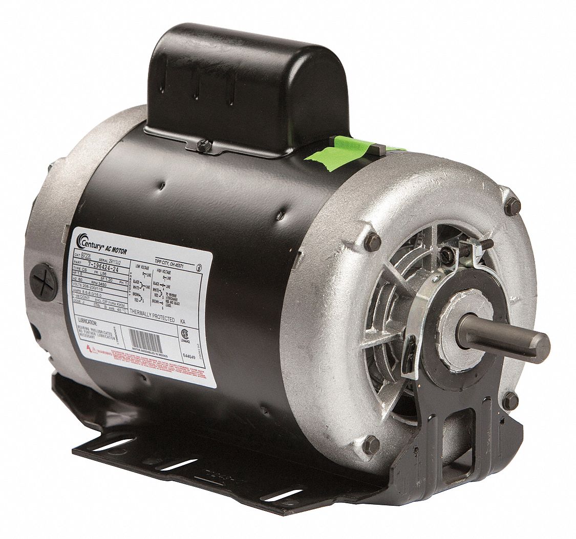 CENTURY Belt Drive Motor, 1 1/2 HP, CapacitorStart, Nameplate RPM