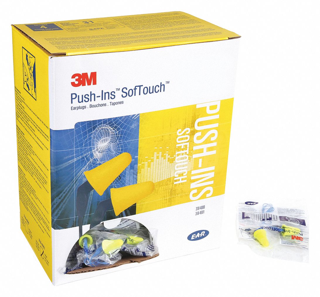 3M Cone Ear Plugs, 31 dB Noise Reduction Rating NRR, Corded, M, Yellow, PK 200 2NFC43184001