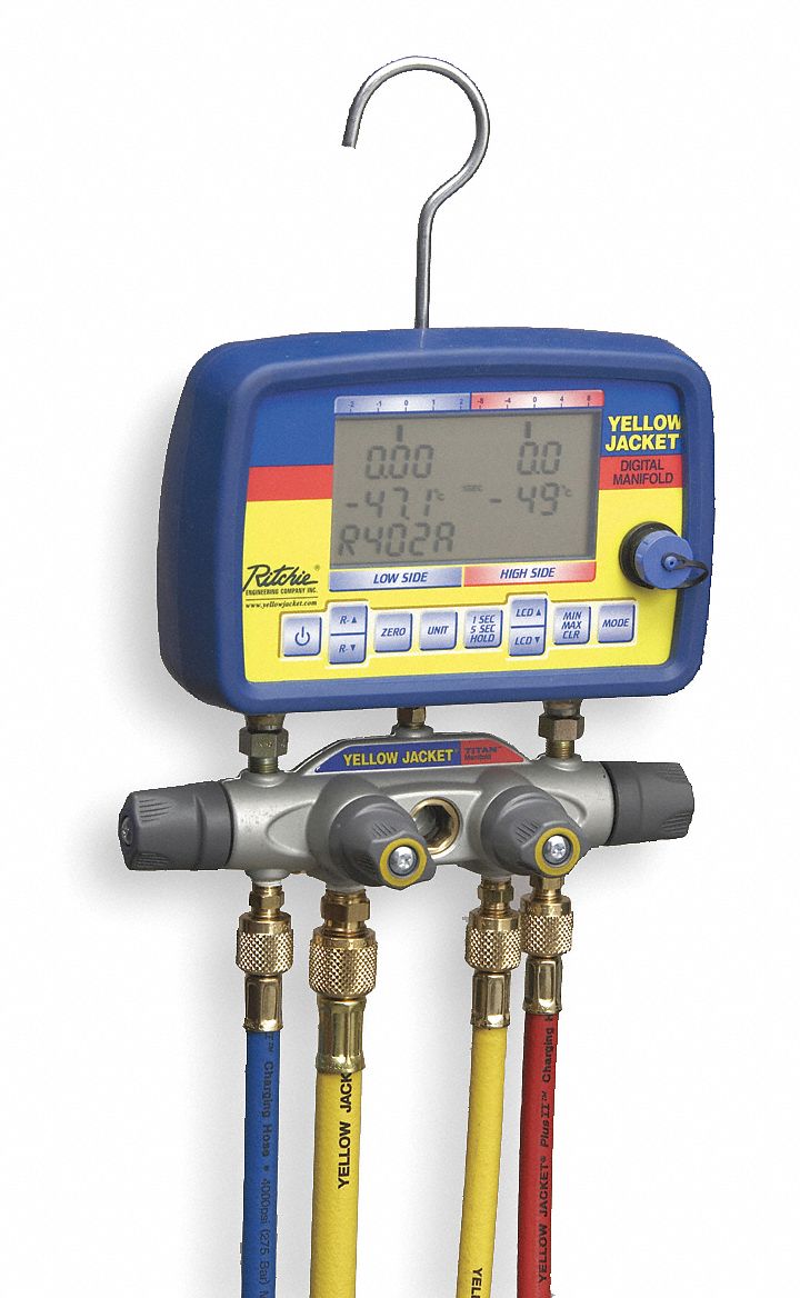 YELLOW JACKET Digital Manifold Gauge & Hose Set,22 Ref 2NXE540805
