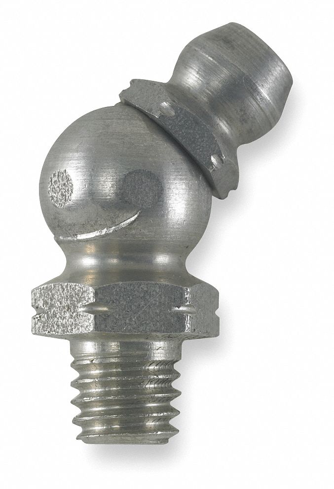 Standard Grease Fitting, M61.00mm Metric, 45.0°, Unfinished Stainless Steel, PK 10 Grainger