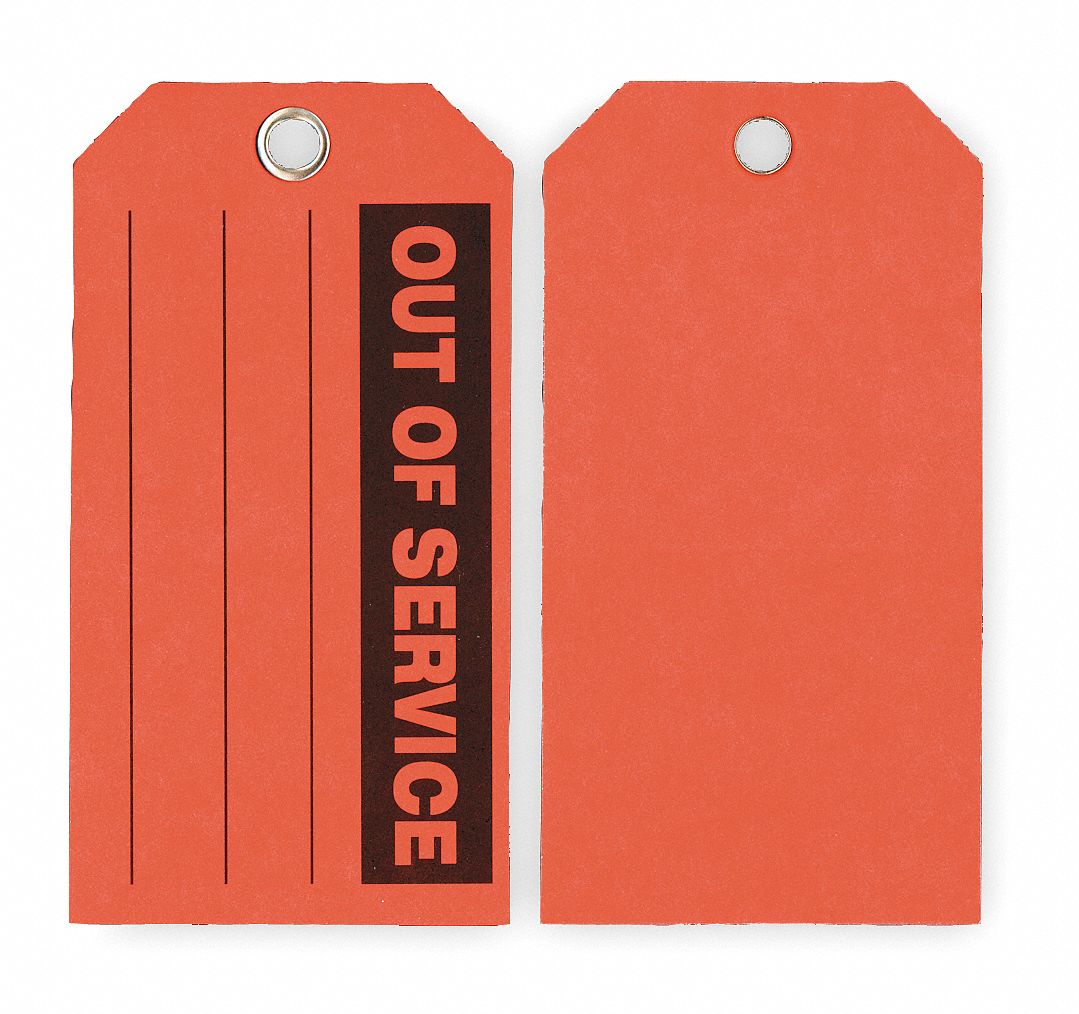 GRAINGER APPROVED Out Of Service Tag, Cardstock, Height 3 in, Width 5