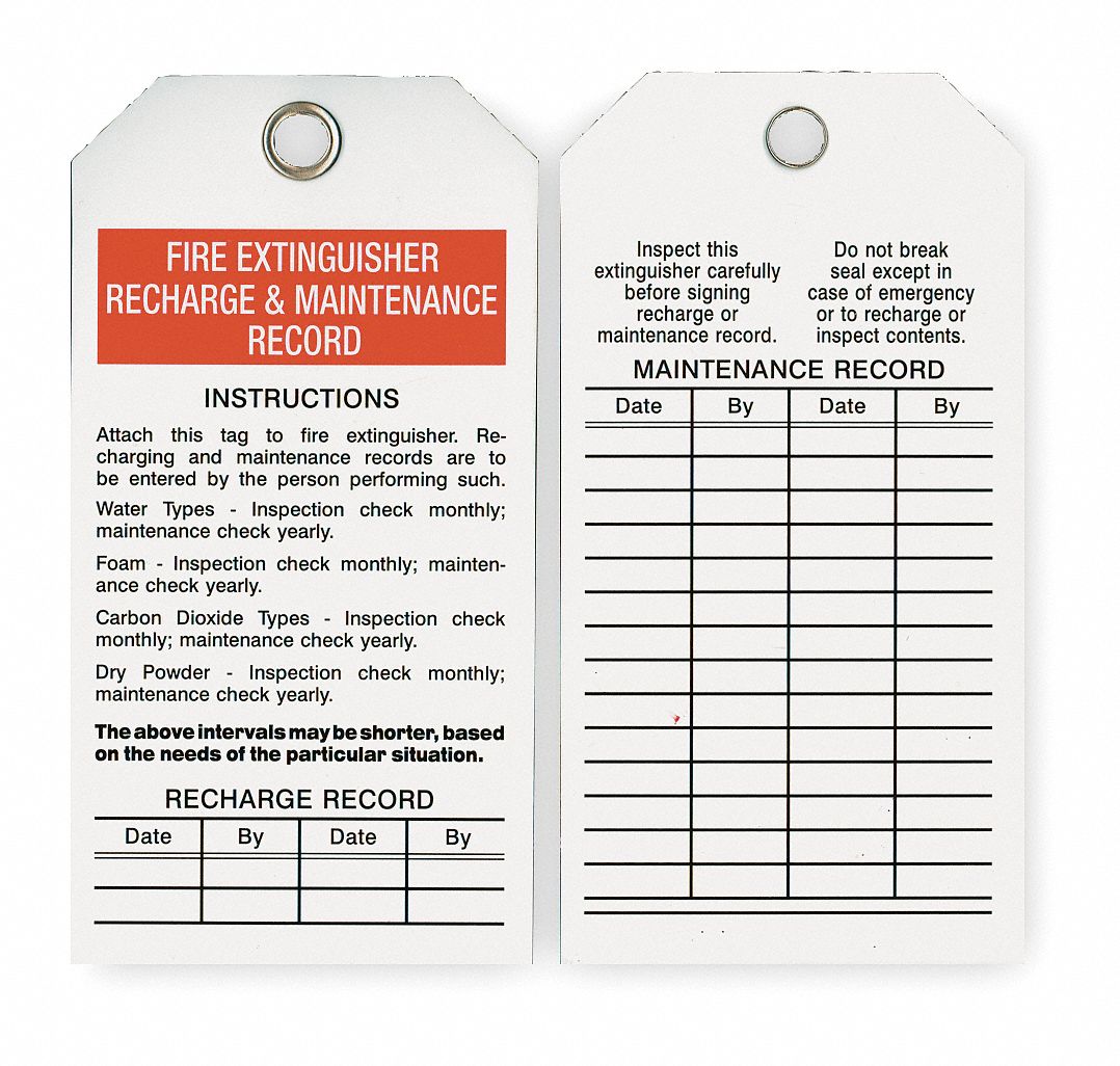 GRAINGER APPROVED Fire Extinguisher Tag, Polyester, Height 5 3/4 in