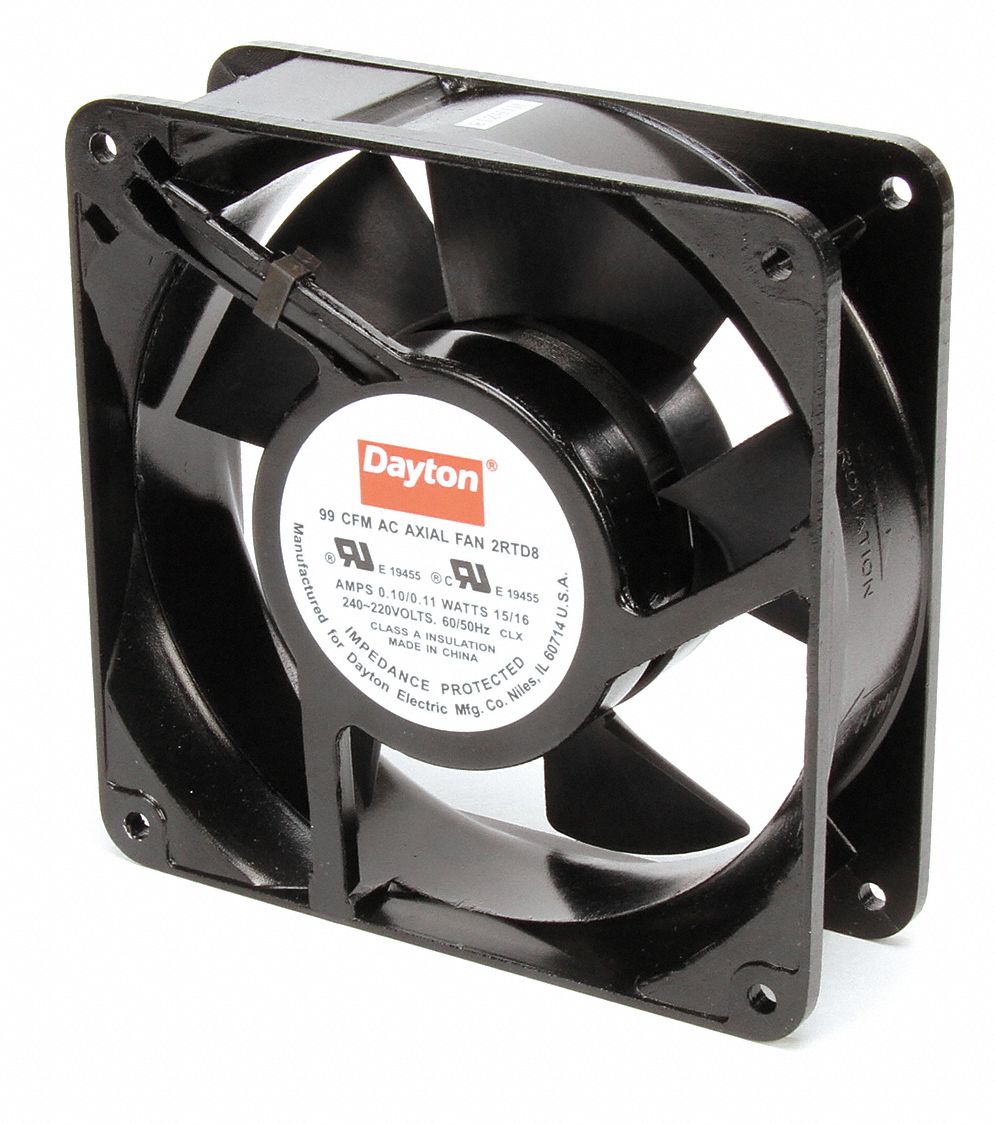 DAYTON Standard Square Axial Fan, 4 11/16 in Height, 4 11/16 in Width, 1 1/2 in Depth, 230V AC