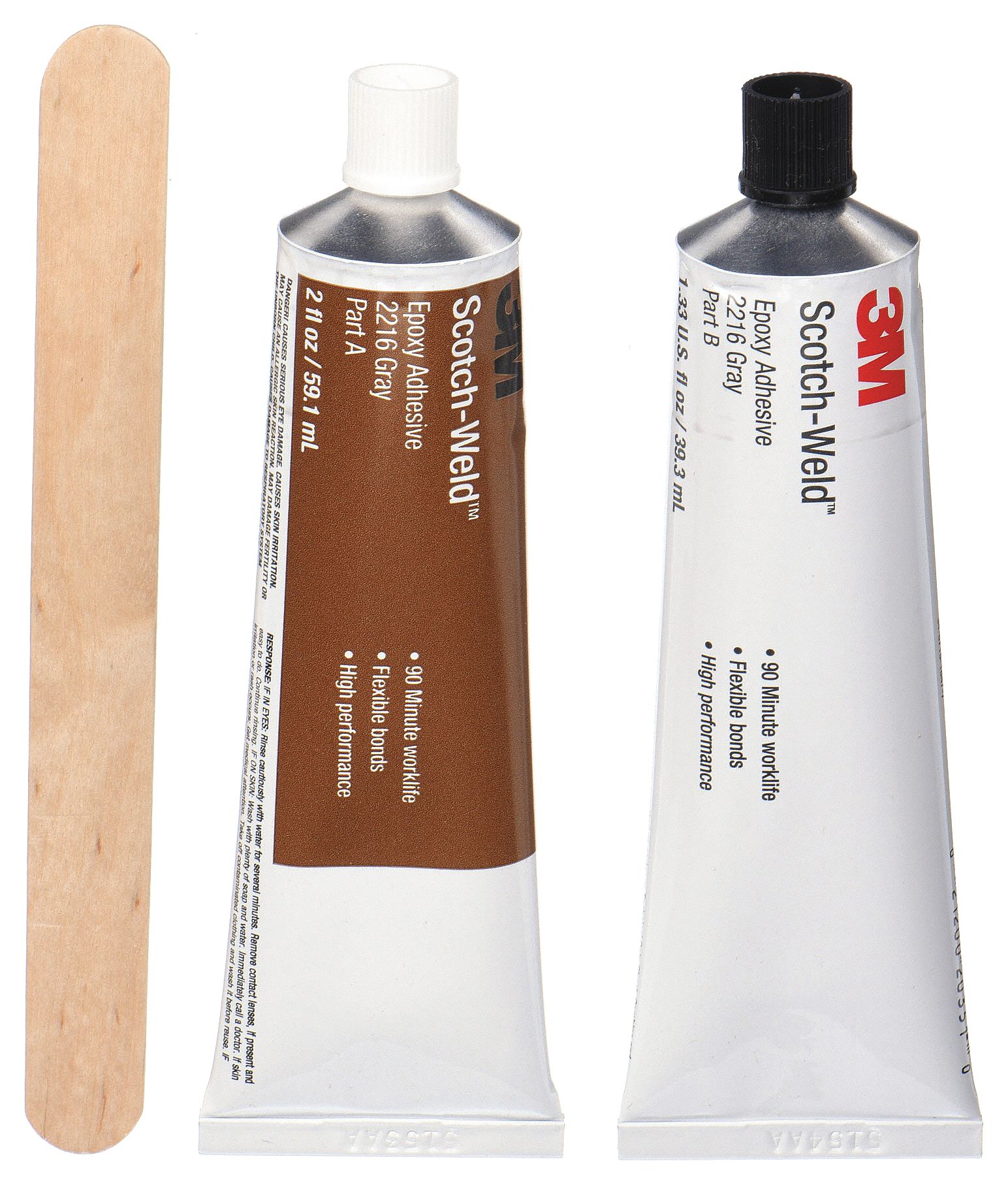 3M Series 2216, Epoxy Adhesive, Tube, 2.0 oz, Gray, 90 min Work Life