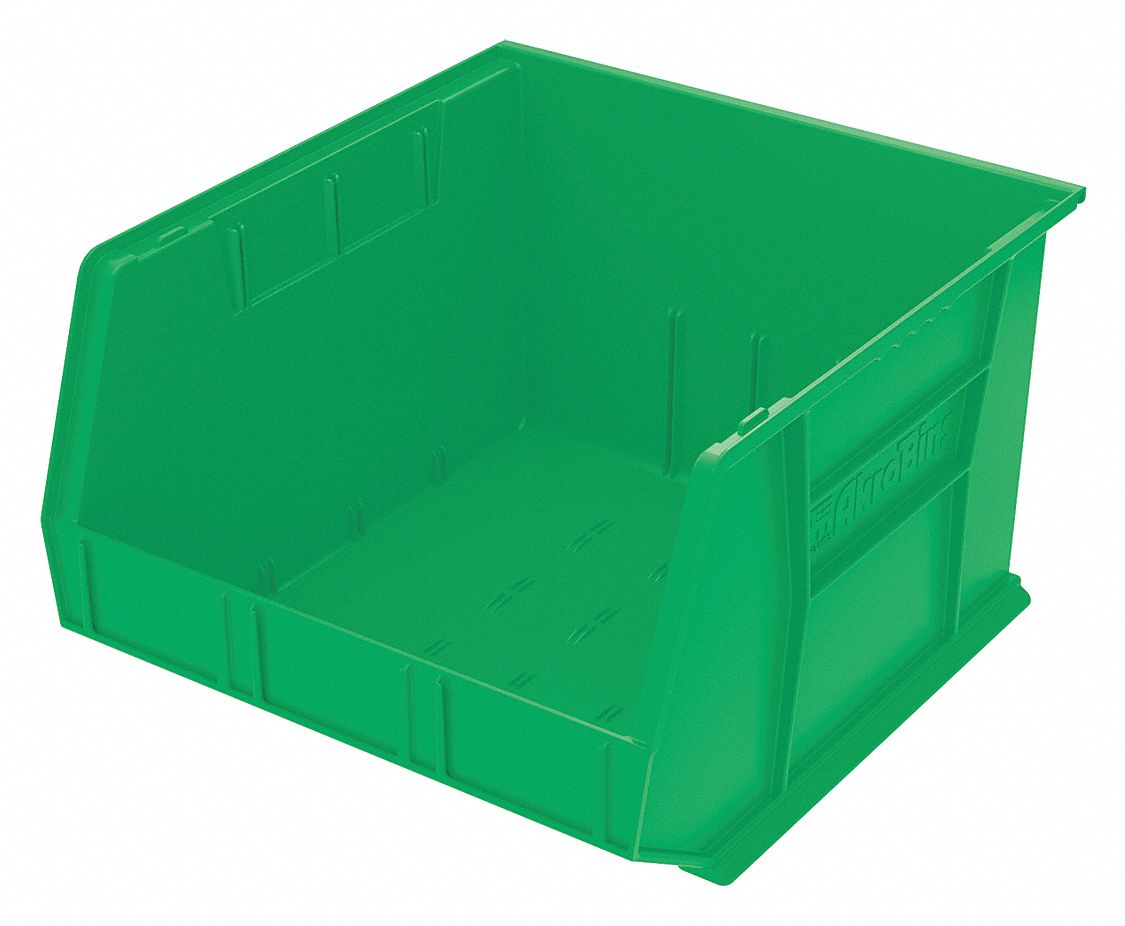 AKROMILS Hang and Stack Bin, Green, 18 in Outside Length, 16 1/2 in