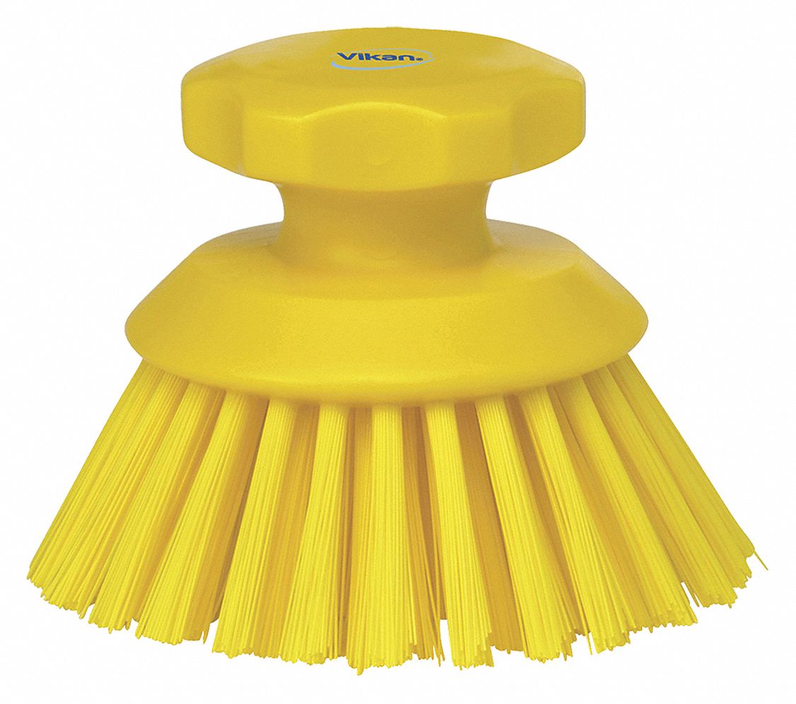 VIKAN 5 inL Polyester Short Handle Scrub Brush, Yellow 2RWD938856