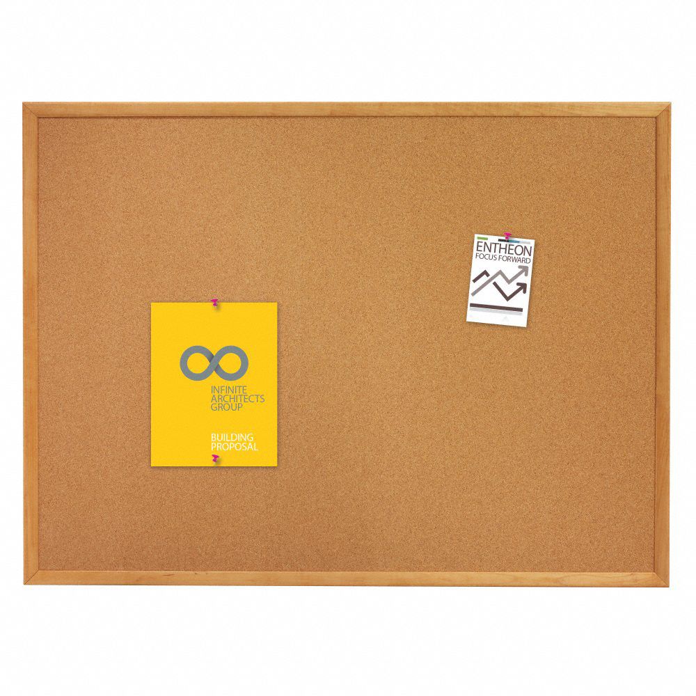 QUARTET Bulletin Board 48 in Ht, 96 in Wd, Natural, Natural, Mounting Hardware, Cork 2RXL2