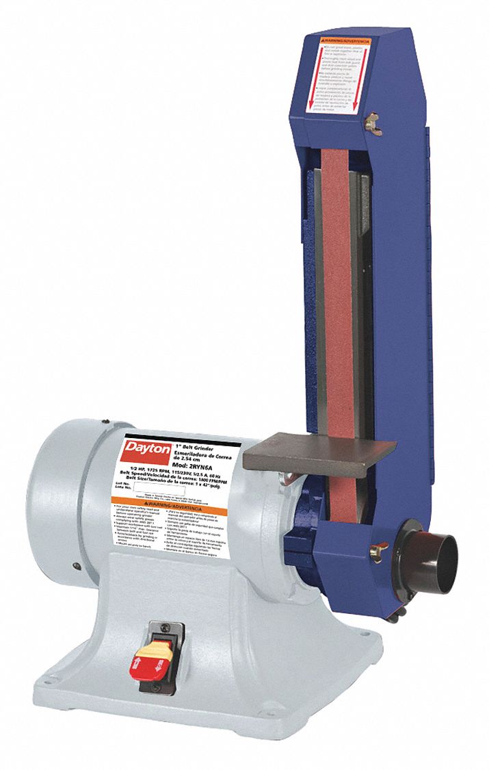 DAYTON Belt Grinders 1/2 hp HP, 1 x 42 Belt Size (In.), 1,800 SFPM Belt SFPM, Corded 2RYN6