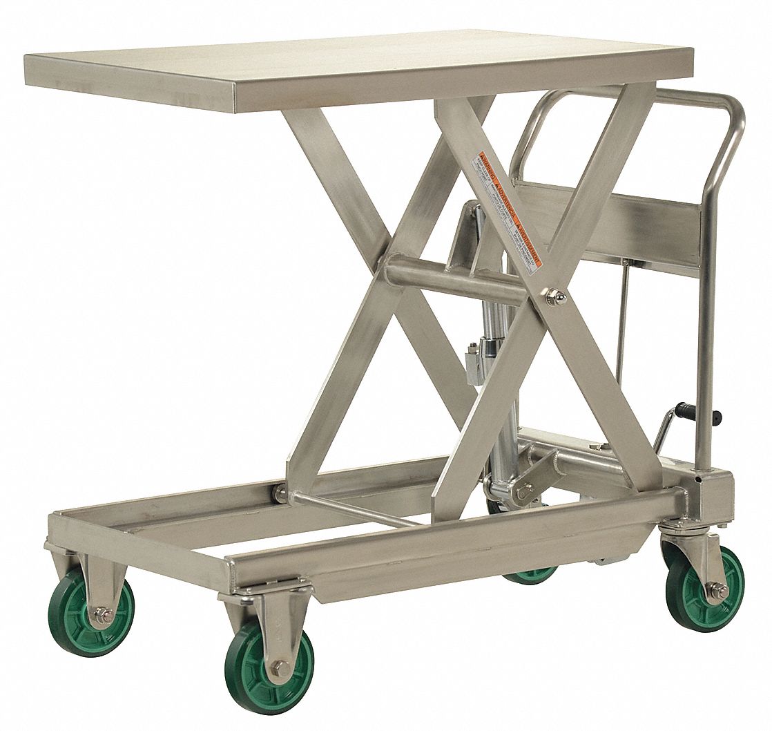 1,000 lb Load Capacity, CorrosionResistant Manual Mobile ScissorLift