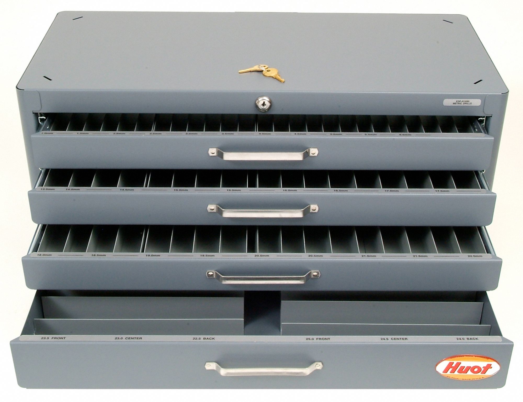 HUOT Drill Bit Case, Steel, Holds 1 to 25mm by 0.5mm, Overall Width 26