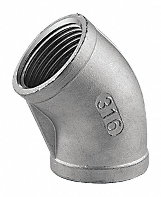 GRAINGER APPROVED 316 Stainless Steel Elbow, 45 Degrees, FNPT, 1/2 in