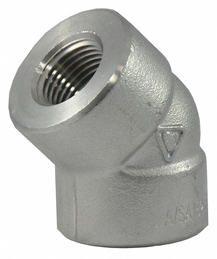 GRAINGER APPROVED 304 Stainless Steel Elbow, 45 Degrees, FNPT, 3/4 in
