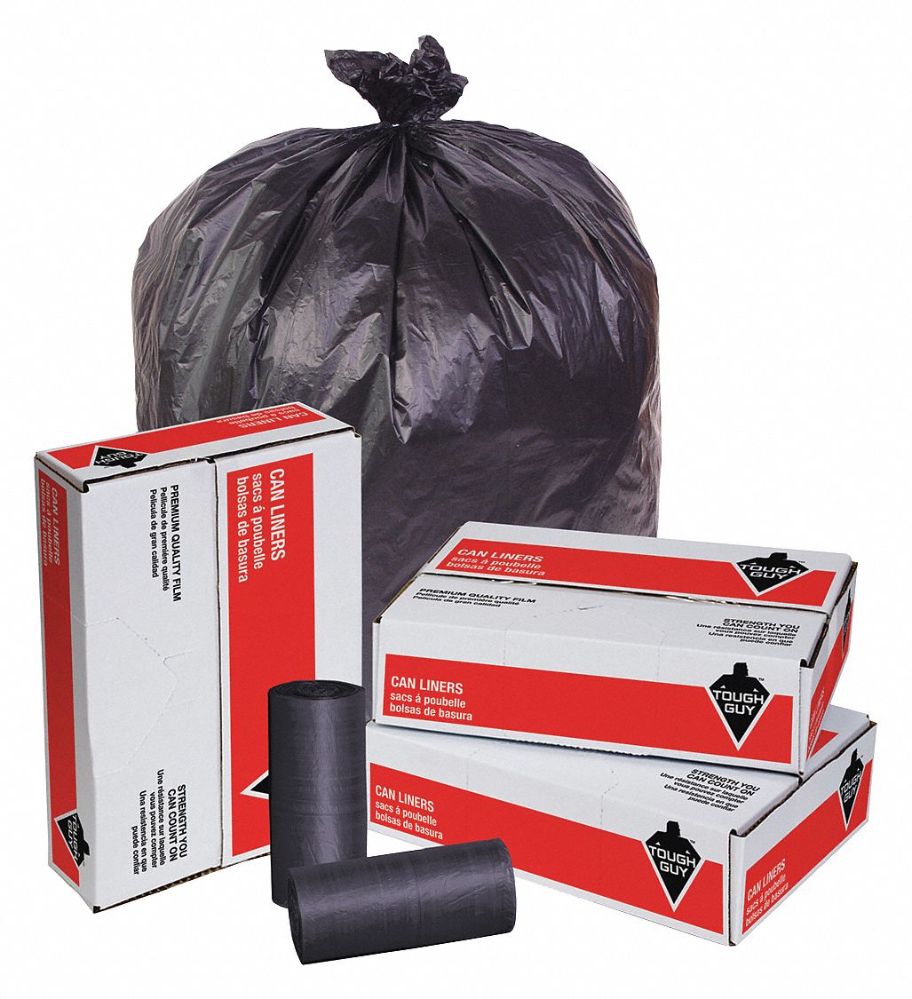 TOUGH GUY Trash Bags 60 gal Capacity, 38 in Wd, 60 in Ht, 22 micron
