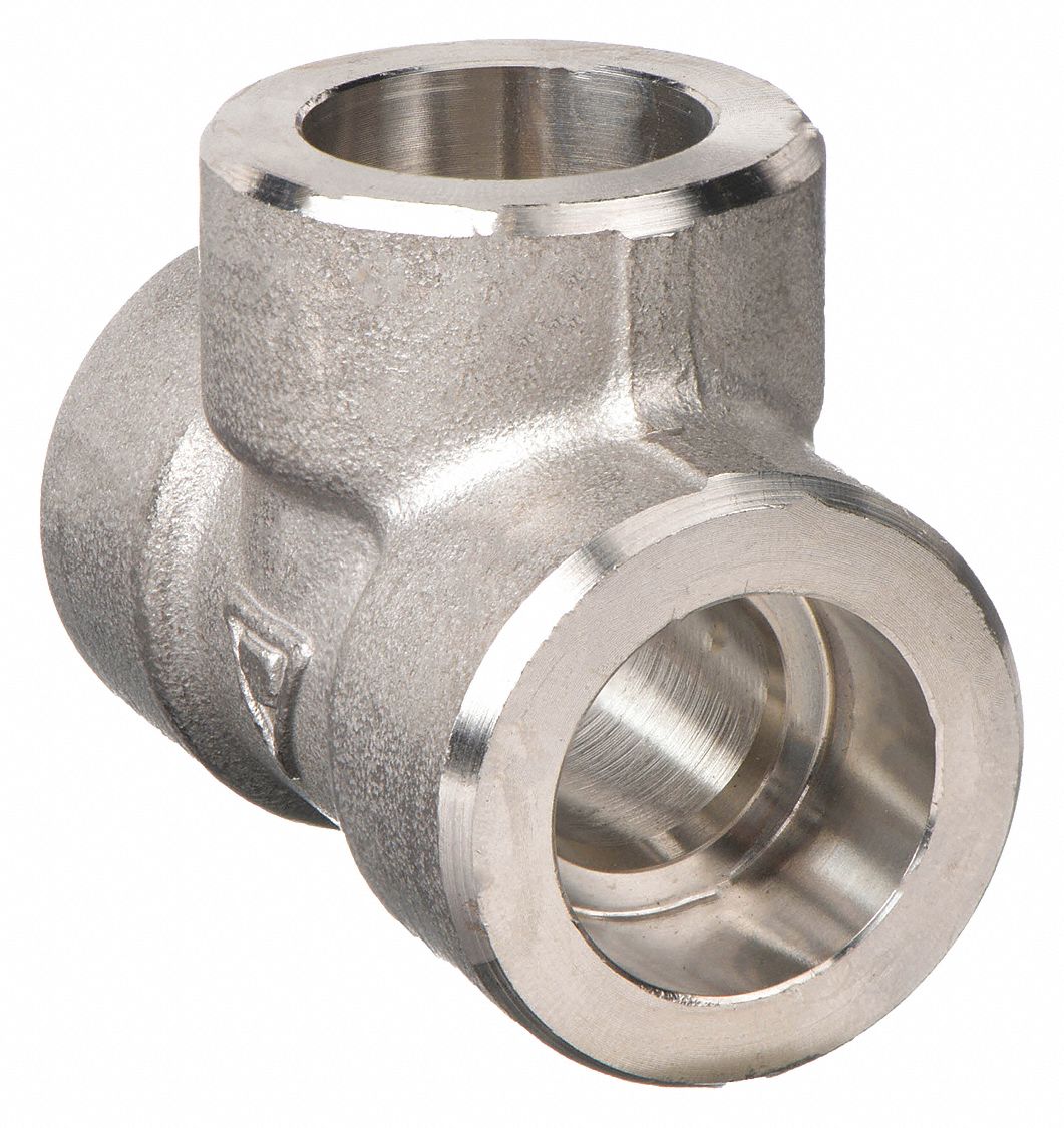 GRAINGER APPROVED 304 Stainless Steel Tee, Socket Weld, 3/4" Pipe Size