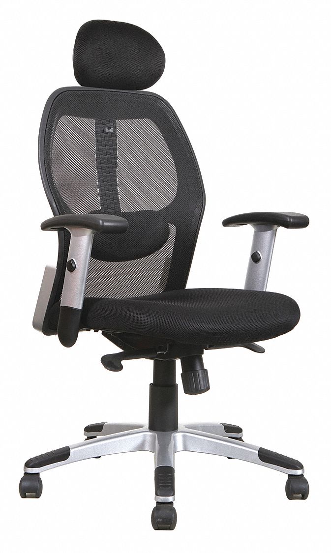 Desk Chair, Desk Chair, Black, Fabric, 17 in to 22 in Nominal Seat