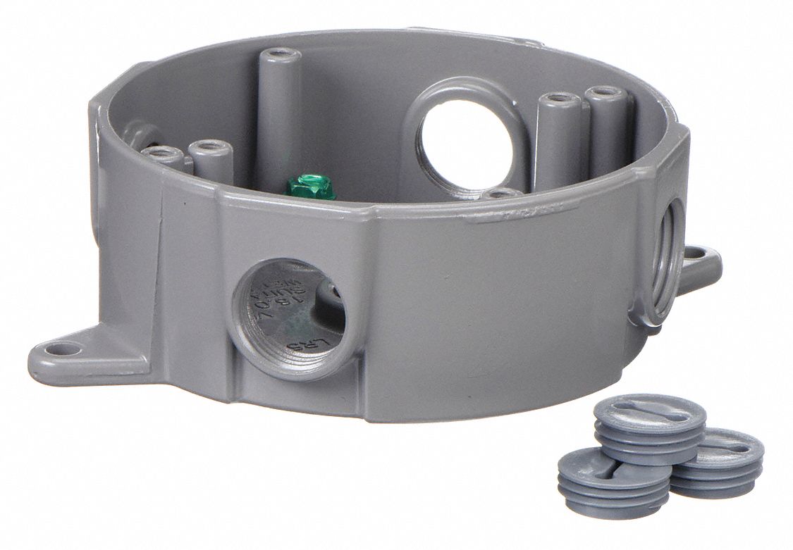 BELL, 1/2 in Hub Size, 5 Inlets, Round Weatherproof Box 2V56753610