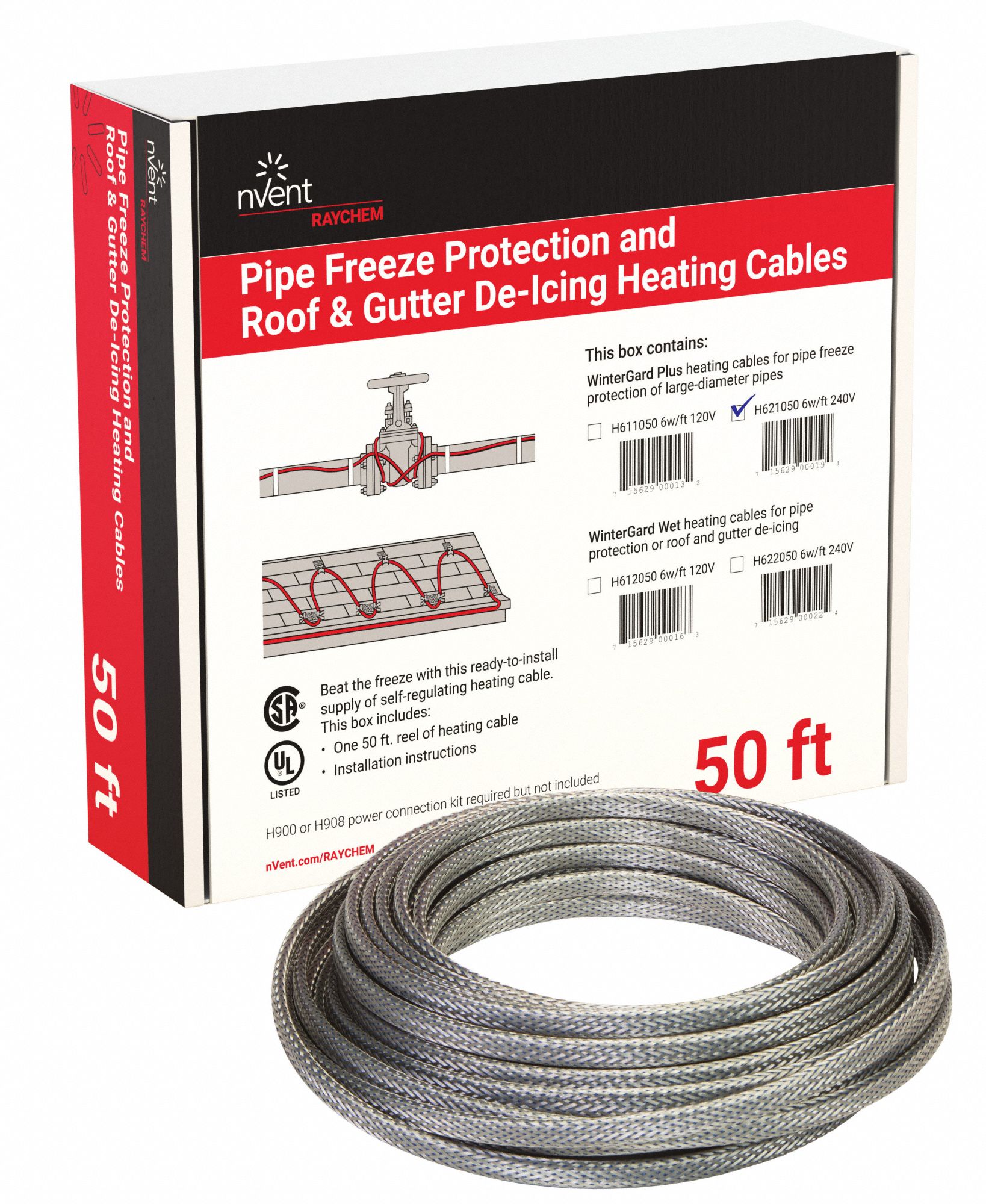 RAYCHEM Electric Heating Cable For Indoor Only, 50 ft Cable Lg, 240V