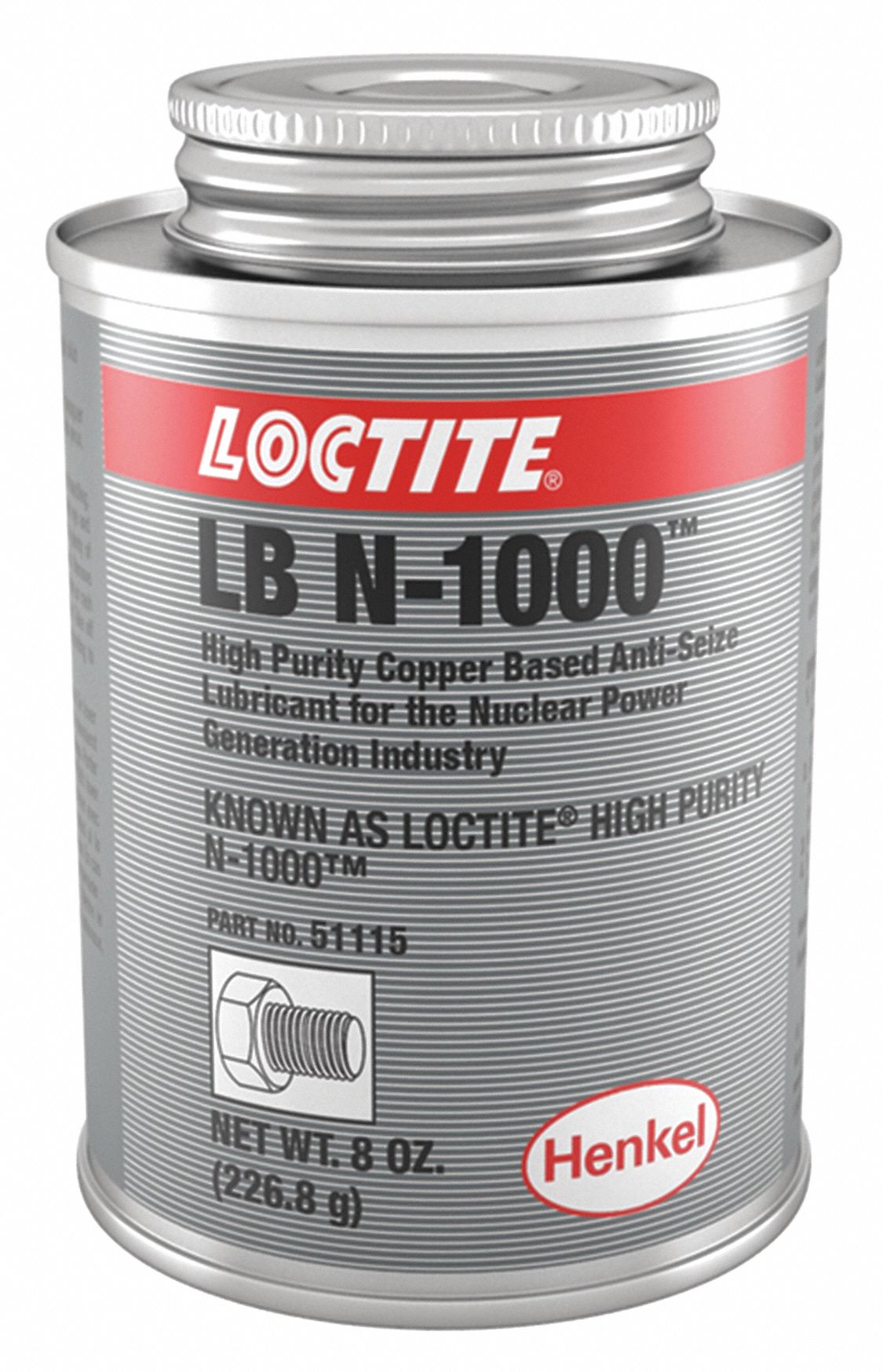LOCTITE Nuclear Grade AntiSeize, 8 oz, BrushTop Can, Copper, Paste, LB N1000, 20°F, 1,800 °F