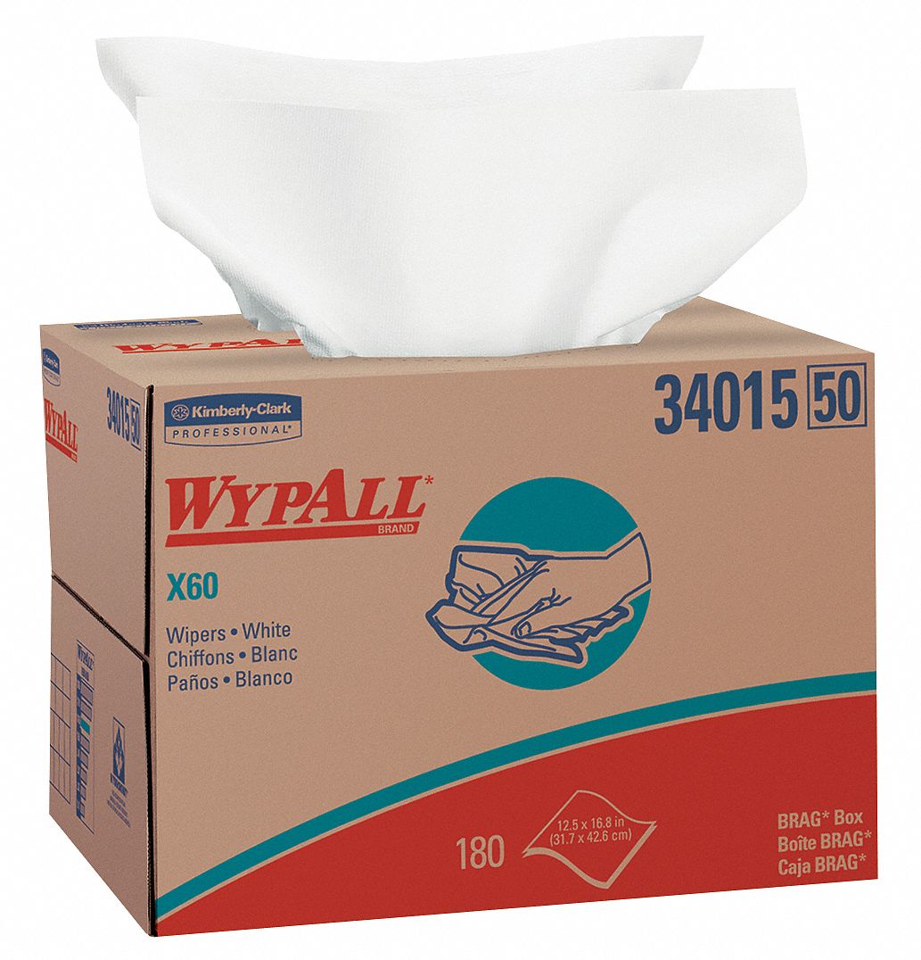 Dry Wipe, WYPALL X60, 12 1/2 in x 16 3/4 in, Number of Sheets 180