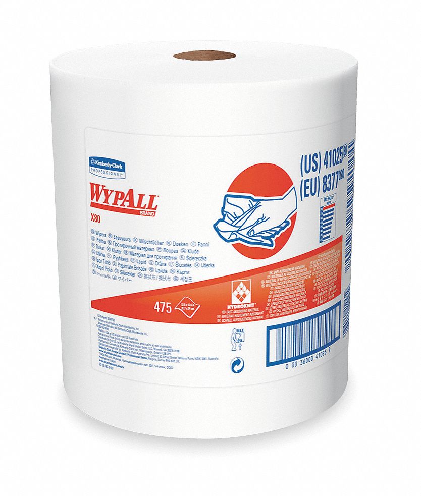 WYPALL Dry Wipe Roll, WYPALL X80, 121/2 in x 13 in, Number of Sheets
