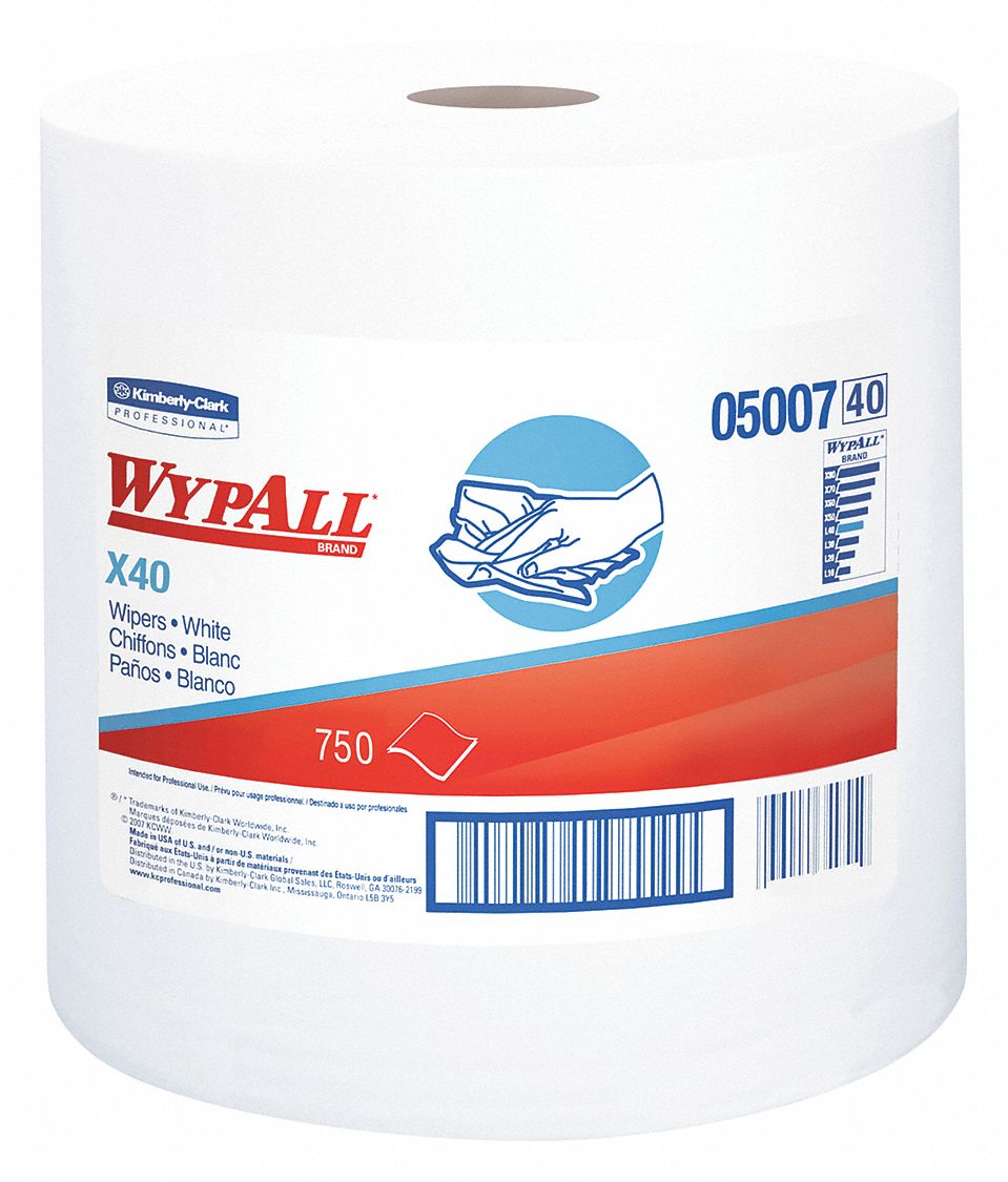 WYPALL Dry Wipe Roll, WYPALL(R) L40, 12 1/2 in x 13 1/2 in, Number of
