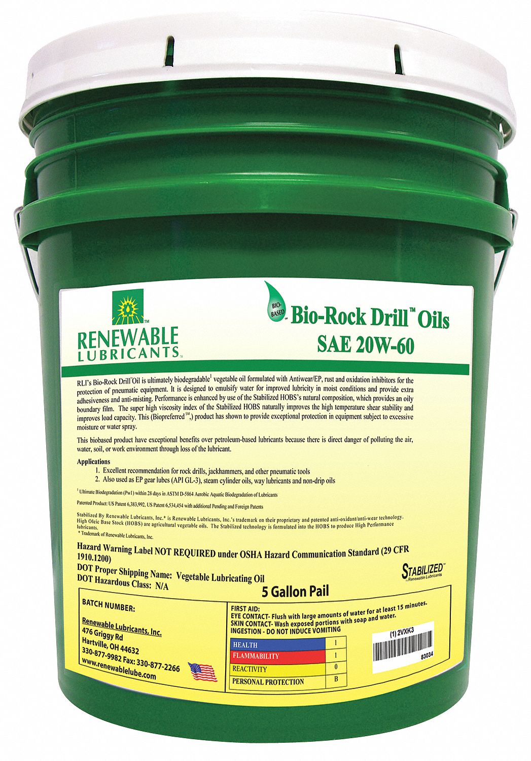 RENEWABLE LUBRICANTS, Synthetic, 11°F, Air Tool Oil 2VXK383034