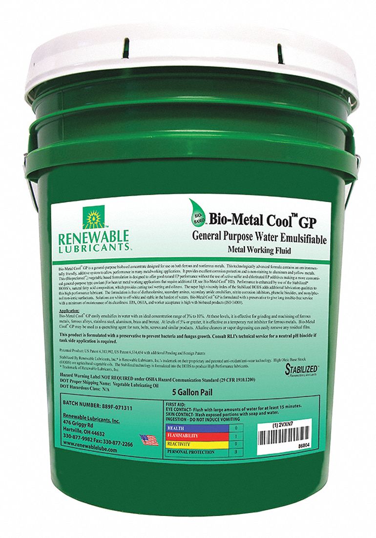 RENEWABLE LUBRICANTS, 5 gal, Bucket, Water Soluble Cutting Oil