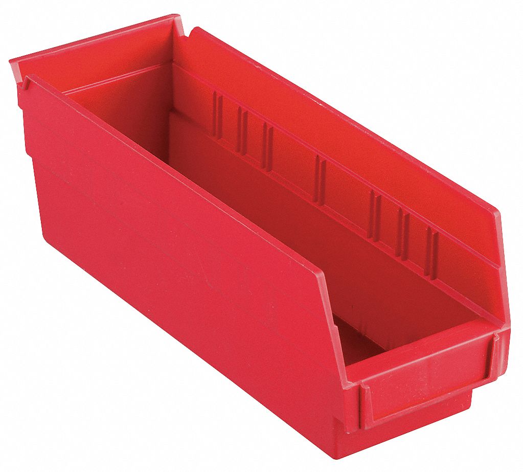 AKROMILS Shelf Bin 11 5/8 in Overall Lg, 4 1/8 in x 4 in, Red