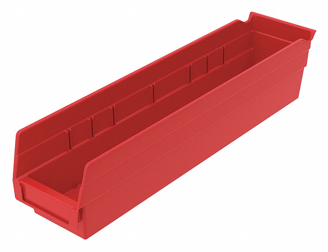 AKROMILS Shelf Bin 17 7/8 in Overall Lg, 4 1/8 in x 4 in, Red