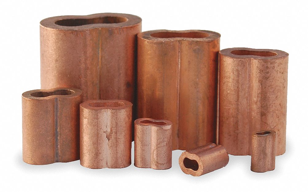 Wire Rope Sleeve, For Wire Rope Dia. 3/16 in, Copper, PK 25 Grainger