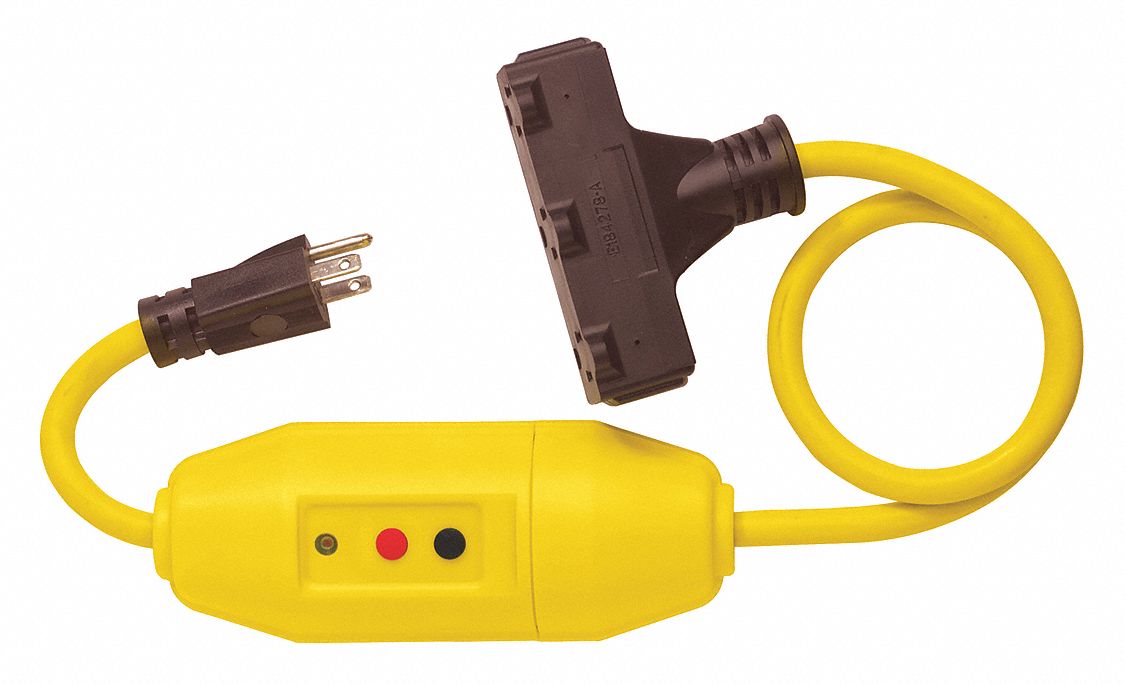 POWER FIRST Line Cord GFCI, 2 ft, Yellow, 15.0 A, Plug Configuration