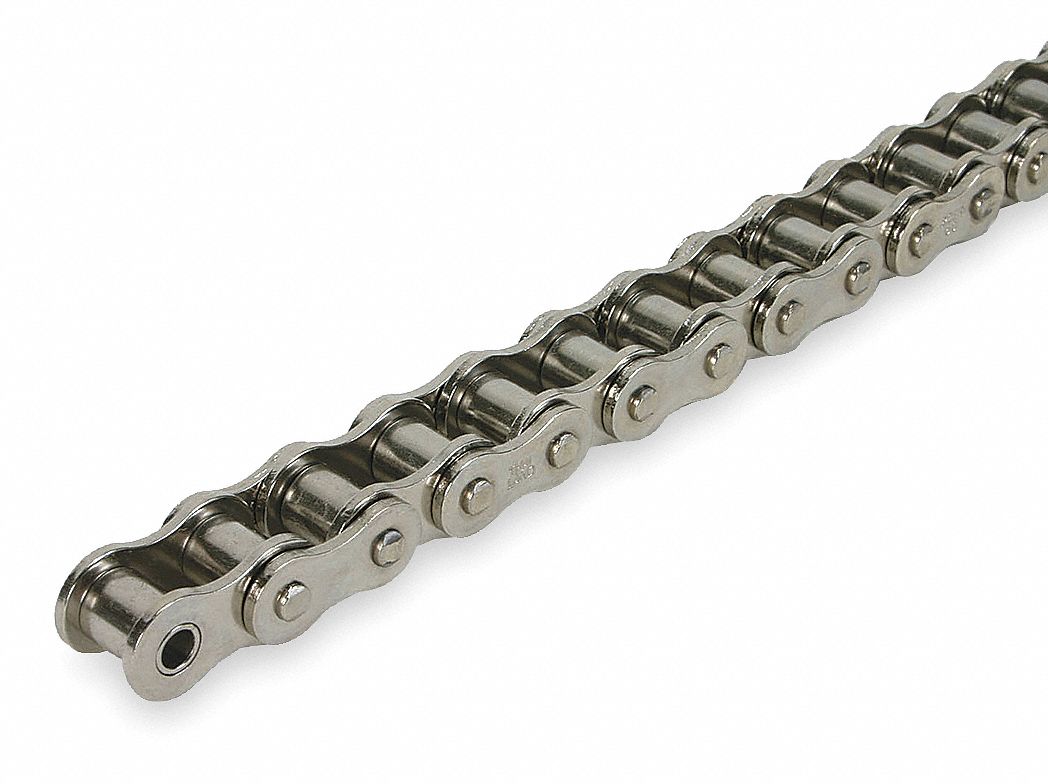 DAYTON Nickel Plated Steel Roller Chain, Chain Length 10 ft, For