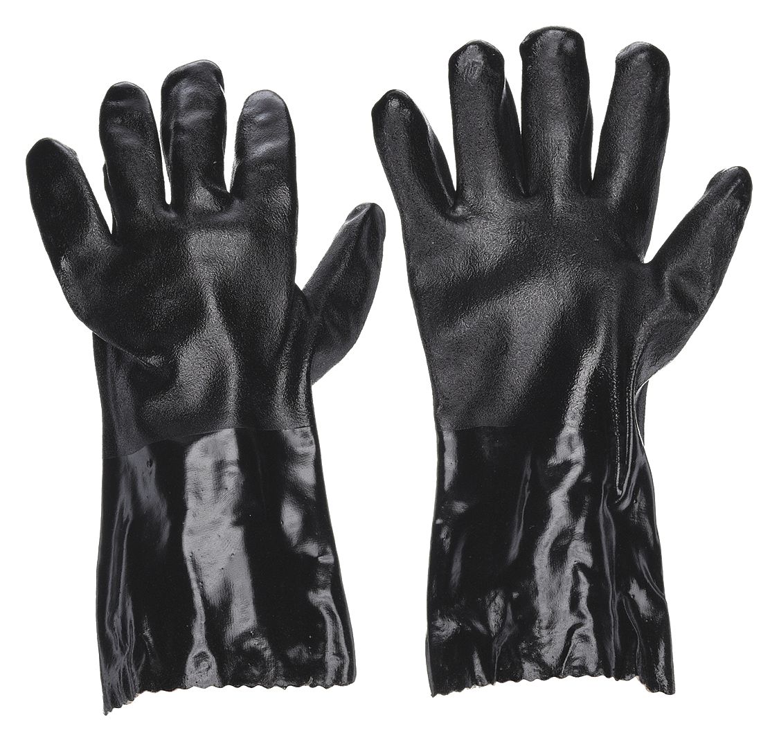 CONDOR PVC Chemical Resistant Gloves, XL, 14" Glove Length, Black, 1 PR