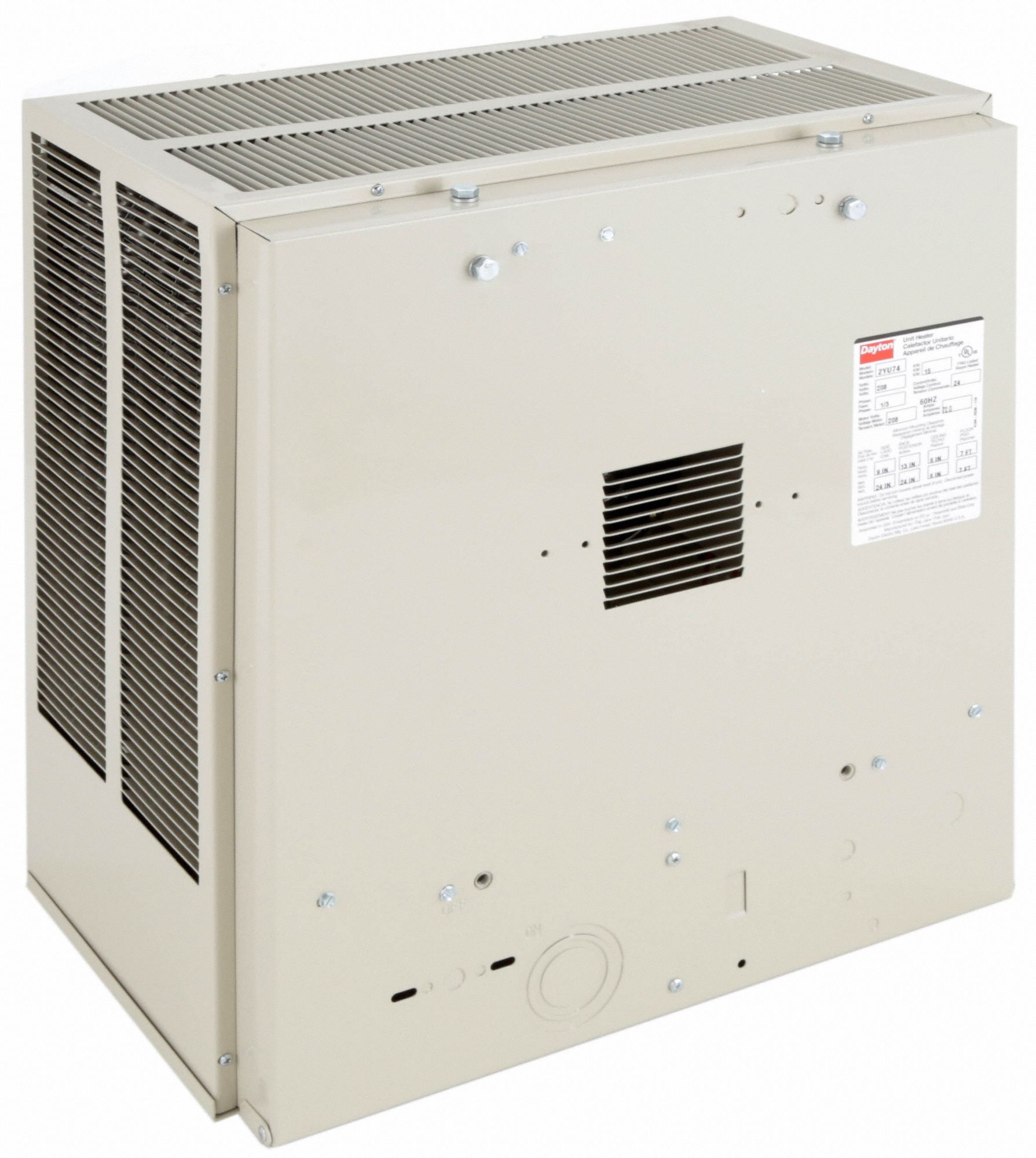 DAYTON Electric Wall & Ceiling Unit Heater, 15kW, 208V AC, 1 or 3phase